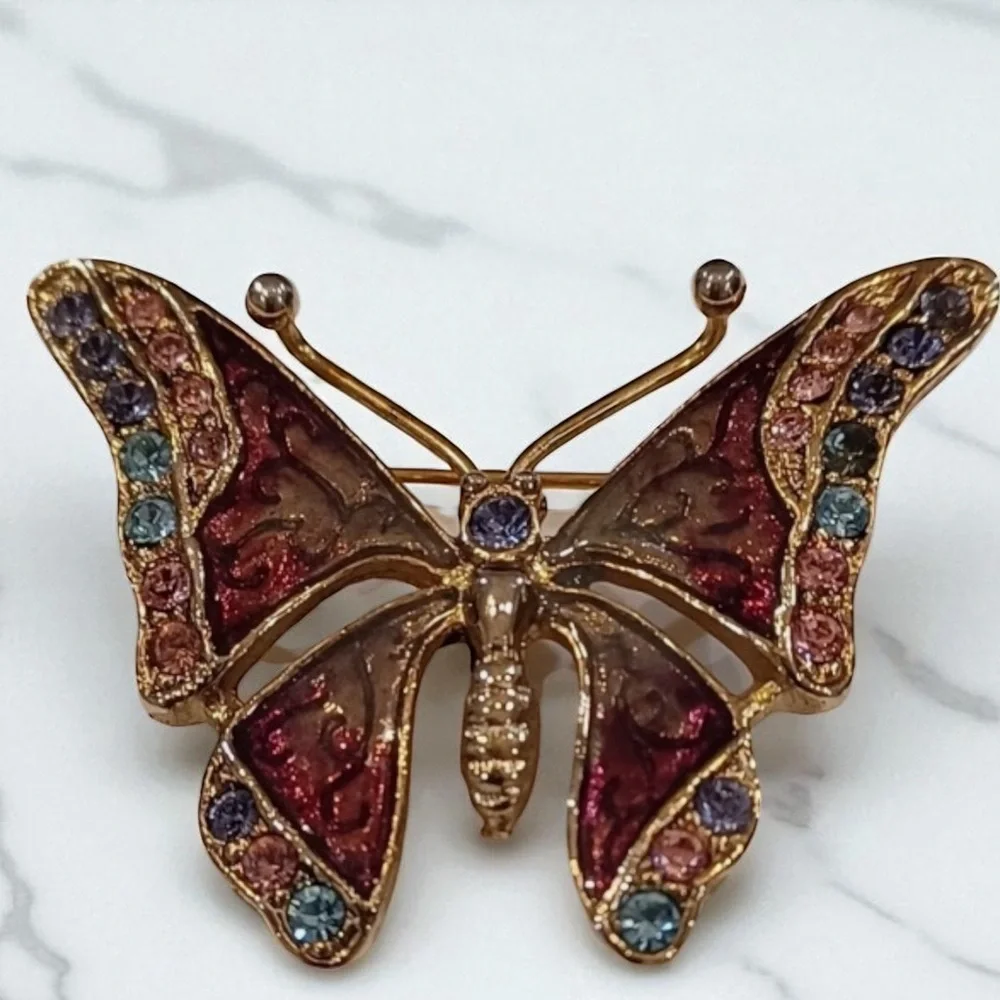 Vintage Liz Claiborne Butterfly Brooch with Multicolor Accents